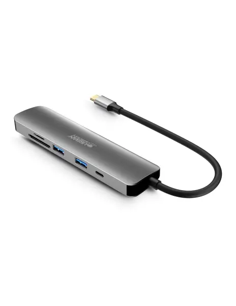 Urban Factory Hubee HUB 6 en 1 - USB-C Macho - USB-A/HDMI/USB-C/SD/MSD Hembra - 100W PD - Color Gris
