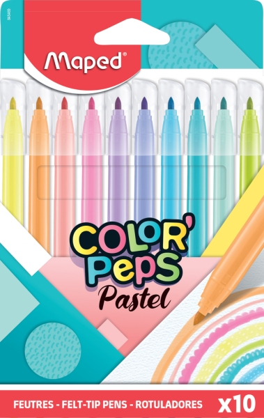 Maped Color�Peps Pastel Pack de 10 Rotuladores con Punta Media Bloqueada 2.8mm - Tinta Lavable - Col