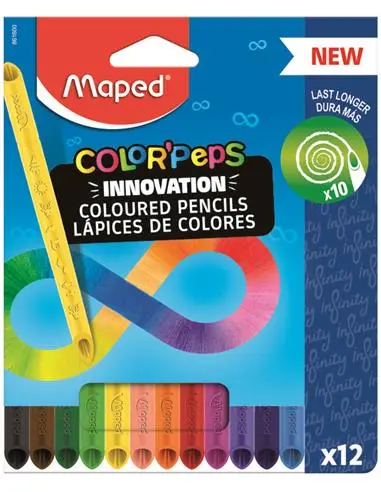 Maped Color`Peps Infinity Pack de 12 Lapices de Colores de Larga Duracion - Hecho Totalmente de Mina