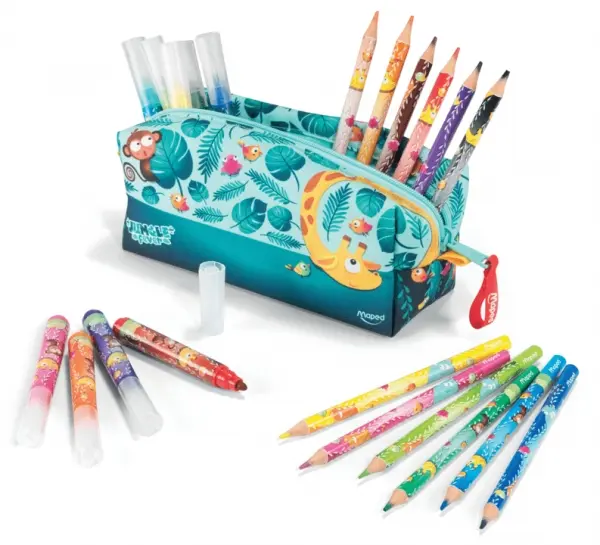Maped Jungle Fever Bebes Estuche de Tela con 12 Lapices de Colores Jumbo Jungle Fever (A partir de 2