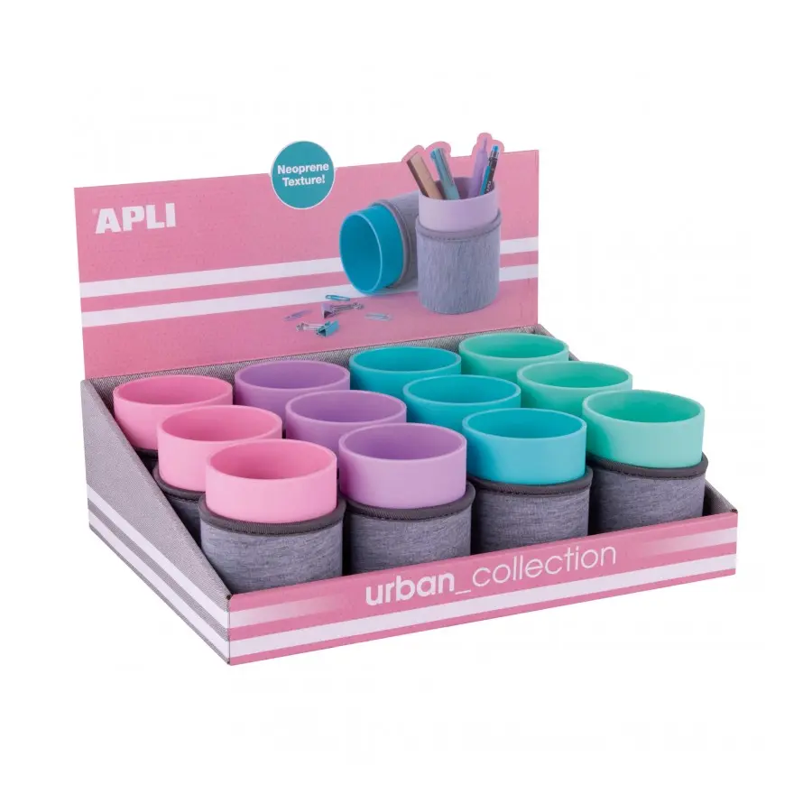 Apli Urban Collection Expositor de 12 Cubiletes con Funda de Neopreno - Medidas 105x80mm - Colores S
