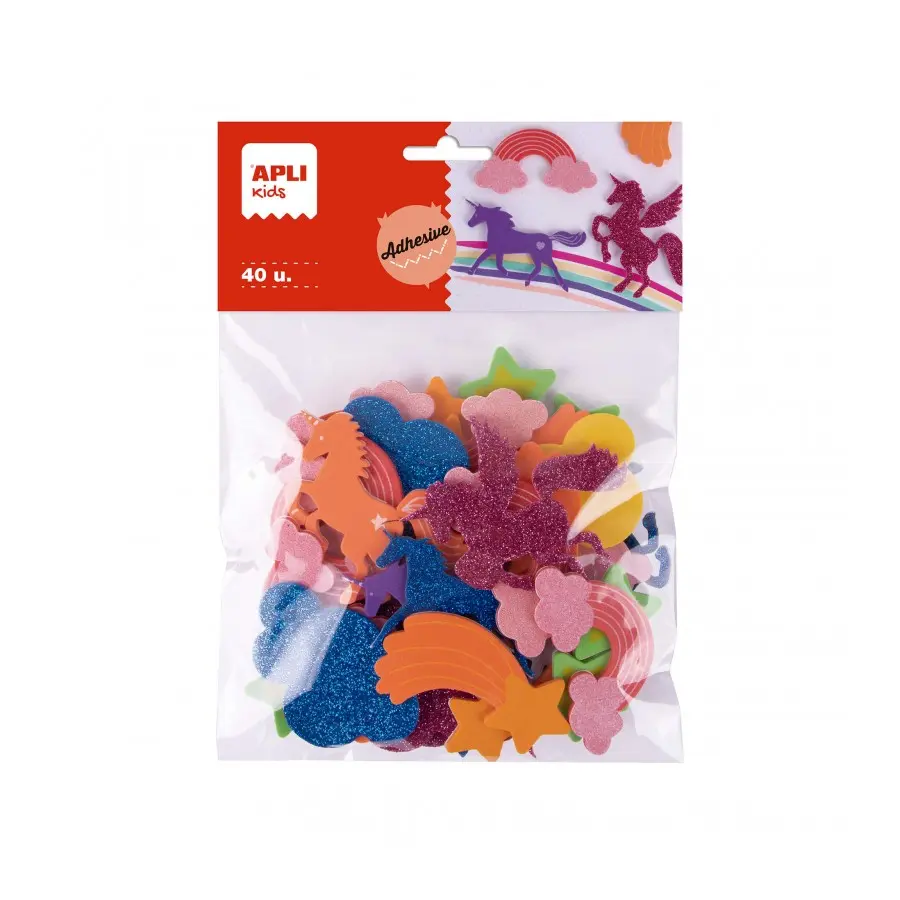 Apli Kids Bolsa de 40 Formas de Goma EVA Adhesivas - 8 Diseos Diferentes - Medidas de 3 a 6cm - Col