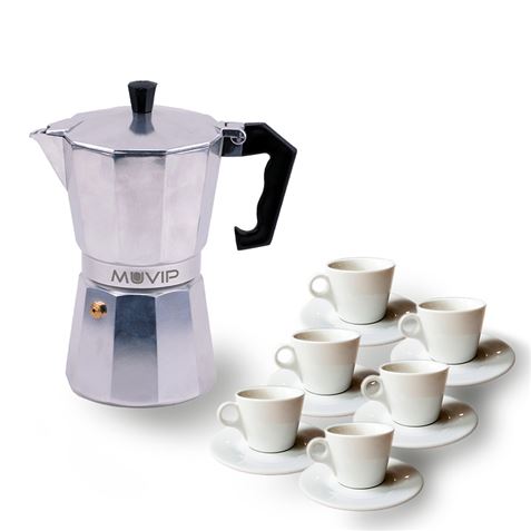 Muvip MV0601 Cafetera de Aluminio - Capacidad 6 Tazas - Mango Ergonomico - Antiadherente - Apta para