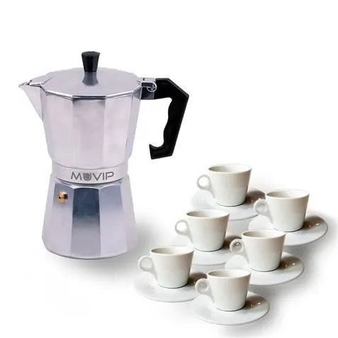 Muvip MV0601 Cafetera de Aluminio - Capacidad 6 Tazas - Mango Ergonomico - Antiadherente - Apta para