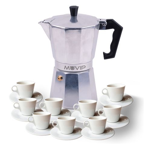 Muvip MV0602 Cafetera de Aluminio - Capacidad 9 Tazas - Mango Ergonomico - Antiadherente - Apta para