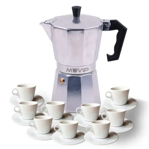 Muvip MV0602 Cafetera de Aluminio - Capacidad 9 Tazas - Mango Ergonomico - Antiadherente - Apta para