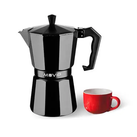 Muvip MV0603 Cafetera de Aluminio - Capacidad 1 Taza - Mango Ergonomico - Antiadherente - Apta para 