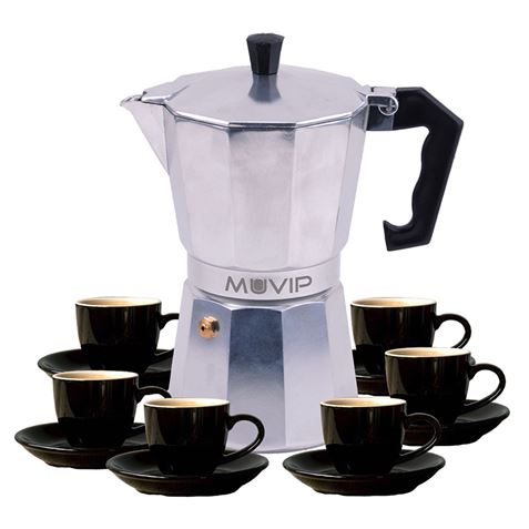 Muvip MV0604 Cafetera de Aluminio - Capacidad 6 Tazas - Mango de Baquelita Termoresistente Ergonomic