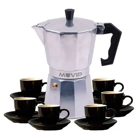 Muvip MV0604 Cafetera de Aluminio - Capacidad 6 Tazas - Mango de Baquelita Termoresistente Ergonomic