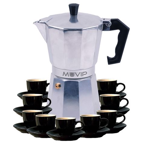 Muvip MV0605 Cafetera de Aluminio - Capacidad 9 Tazas - Mango de Baquelita Termoresistente Ergonomic