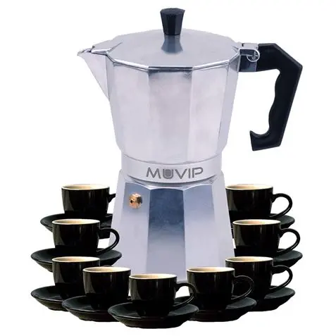 Muvip MV0605 Cafetera de Aluminio - Capacidad 9 Tazas - Mango de Baquelita Termoresistente Ergonomic