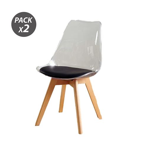 Muvip Pack 2 Sillas Design D1000 - Patas Macizas de Madera - Cojin Acolchado en la Base - Color Blan