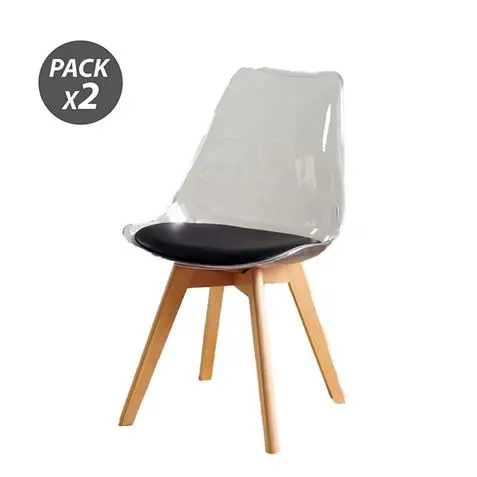 Muvip Pack 2 Sillas Design D1000 - Patas Macizas de Madera - Cojin Acolchado en la Base - Color Blan