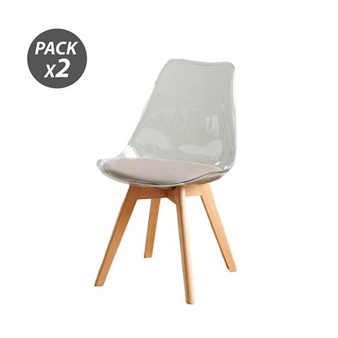 Muvip Pack 2 Sillas Design D1000 - Patas Macizas de Madera - Cojin Acolchado en la Base - Color Blan