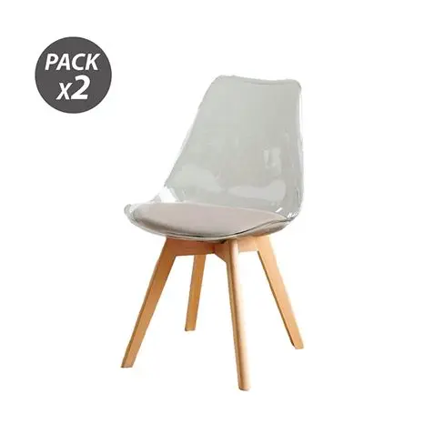 Muvip Pack 2 Sillas Design D1000 - Patas Macizas de Madera - Cojin Acolchado en la Base - Color Blan