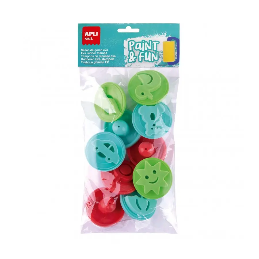 Apli Kids Paint & Fun Pack de 10 Sellos de Goma EVA para Estampacion - Con Mango de Plastico - Forma
