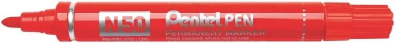 Pentel Pen N50 Rotulador Permanente - Punta de 4.3mm - Resistente a Agua y Luz - Color Rojo