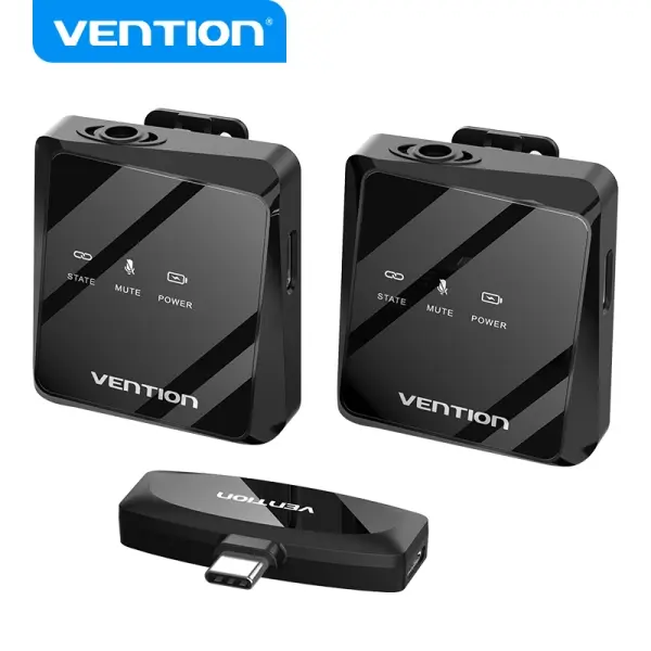 Vention Microfono Clip Inalambrico USB-C - Calidad de Audio 32 kHz - Latencia 20 ms - Bateria 26h - 