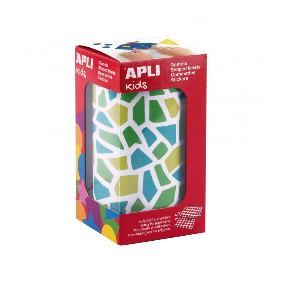 Apli Kids Rollo de 2460 Gomets Mosaico - Adhesivo Base Agua - Libre de Disolventes - Materiales 100%