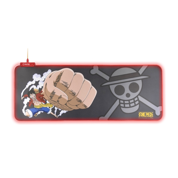 FR-TEC One Piece Luffy Alfombrilla para Teclado y Raton XL - Luz LED Roja en Bordes - Base de Goma A