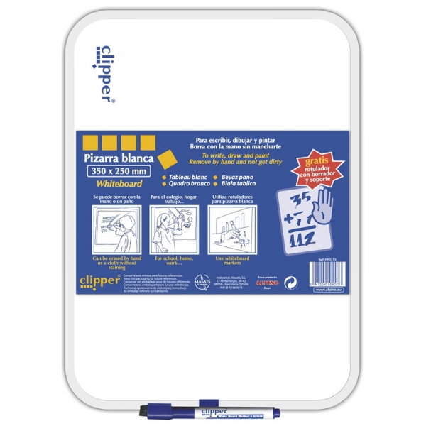 Alpino Clipper Pizarra Blanca 35x25cm - Una Cara Blanca y otra con Cuadricula - Borrado en Seco - In