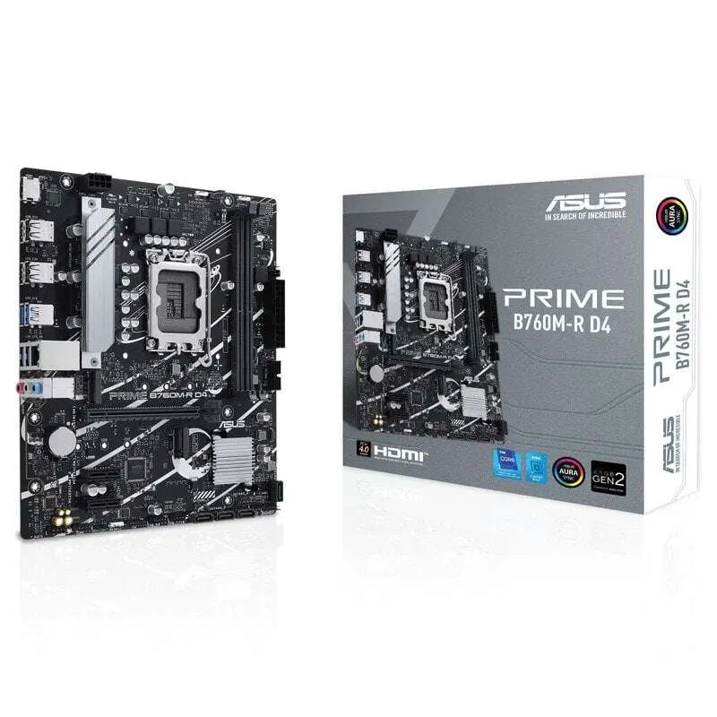 Asus Prime B760M-R D4 Placa Base Intel 1700 2x DDR4 - HDMI, M.2, PCIe4.0, 4x Sata III, USB, Micro-AT