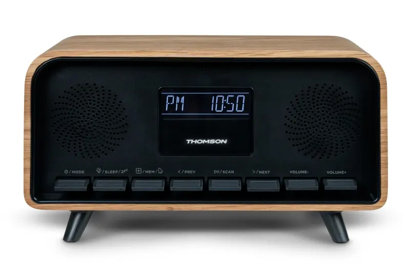 Thomson RT850BT Altavoz Retro Bluetooh - Radio Reloj Despertador - Potencia musical 30W - Color Made