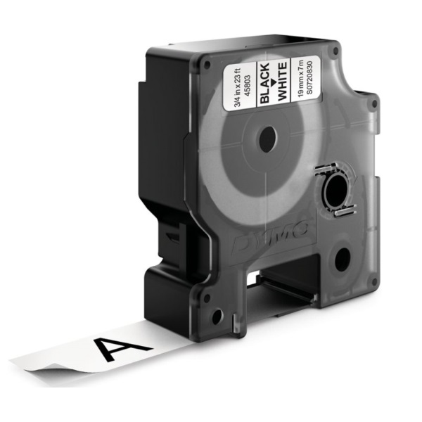 Dymo D1 45803 Cinta de Etiquetas Original para Rotuladora - Texto Negro sobre Fondo Blanco - Ancho 1