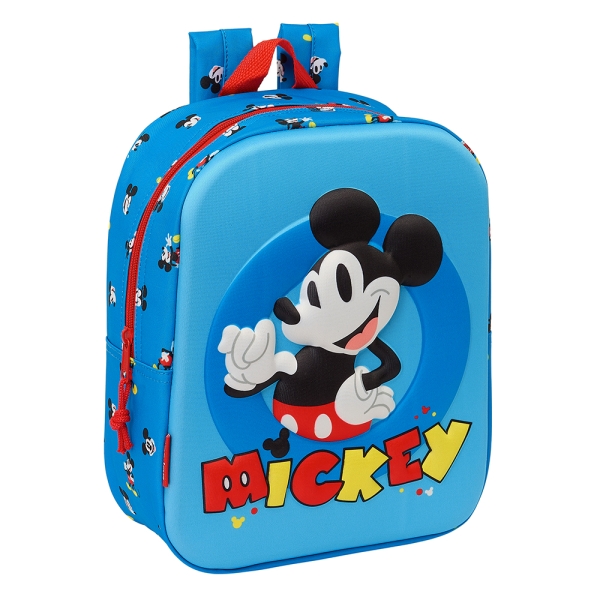 Safta Mickey Mouse Mochila Guarderia 3D - Asa de Mano - Compartimento Principal con Cremallera - 22x