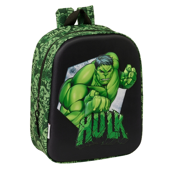 Safta Hulk Mochila Guarderia 3D - Asa de Mano - Compartimento Principal con Cremallera - 22x27x10cm 