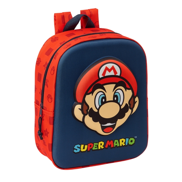 Safta Super Mario Mochila Guarderia 3D - Asa de Mano - Compartimento Principal con Cremallera - 22x2