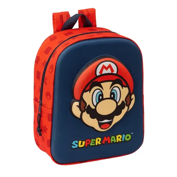 Safta Super Mario Mochila Guarderia 3D - Asa de Mano - Compartimento Principal con Cremallera - 22x2