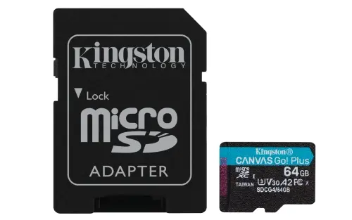 Kingston Tarjeta Micro SDXC 64GB UHS-I U3 V30 Clase 10 200MB/s Canvas Go Plus con Adaptador