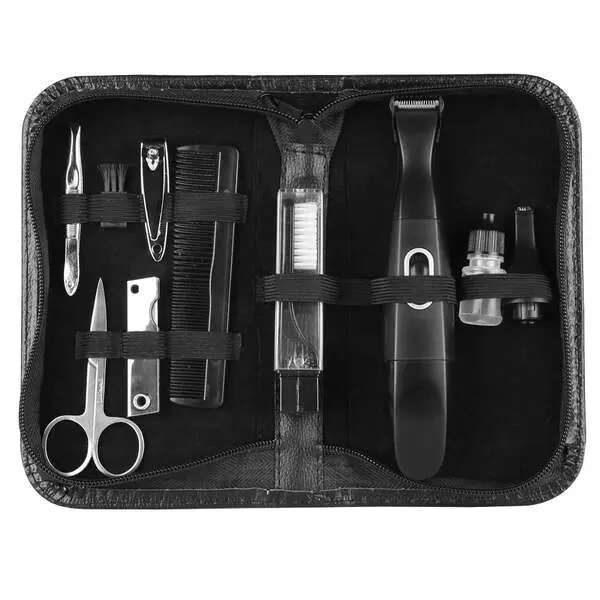 Orbegozo Set Masculino de Viaje Corta Pelos - Completo Kit de Aseo Personal para Hombres - Recorta y