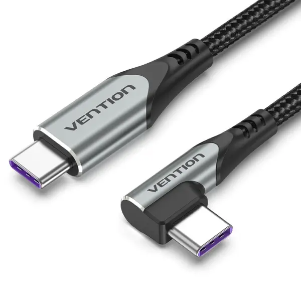 Vention Cable USB-C 2.0 a USB-C 2.0 5A 100W - 0.5m - Trenzado - Acodado - Color Gris