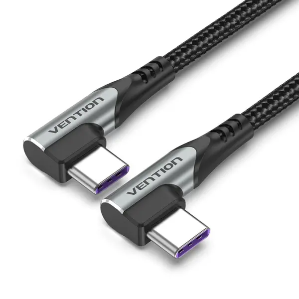 Vention Cable USB-C 2.0 a USB-C 2.0 5A 100W - 0.5m - Trenzado - Acodado en los Dos Extemos - Color G