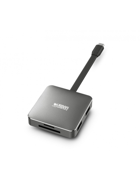 Urban Factory Hubee Light Mini HUB - USB-C Macho - USB-A/HDMI/SD/MSD Hembra - 100W PD - Color Gris M
