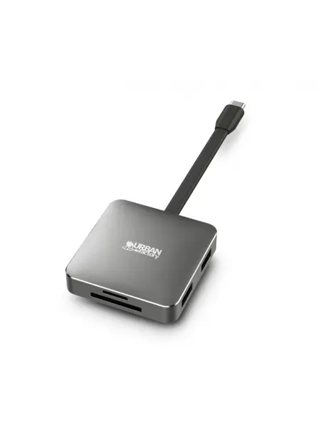 Urban Factory Hubee Light Mini HUB - USB-C Macho - USB-A/HDMI/SD/MSD Hembra - 100W PD - Color Gris M