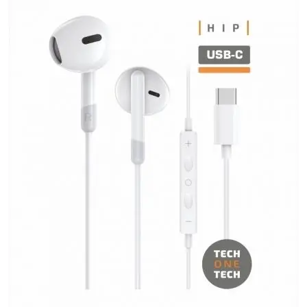 TechOneTech ear Tech Hip Auriculares Intraurales USB-C - Microfono Integrado - Asistente Voz - Cable