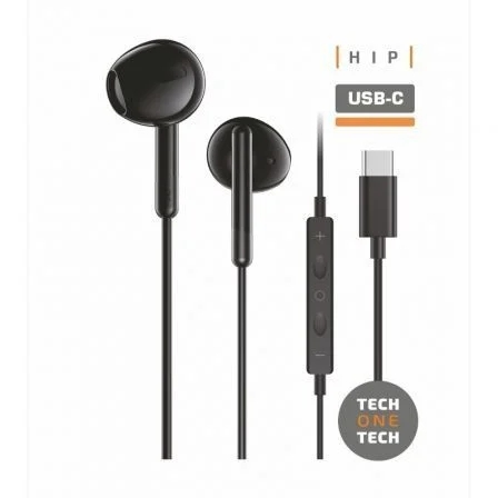 TechOneTech ear Tech Hip Auriculares Intraurales USB-C - Microfono Integrado - Asistente Voz - Cable