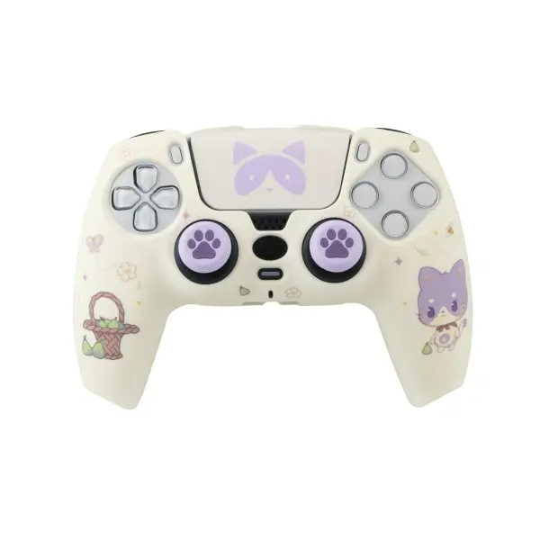 FR-TEC Maneki Tanooki Pack para Mando PS5 de Carcasa Rigida + Sticker para el Touchpad + Grips - Mej