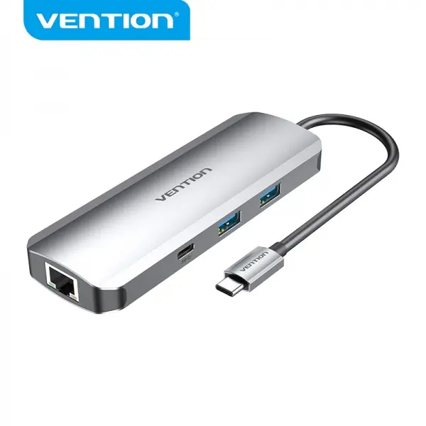 Vention Docking Station 9 en 1 USB-C a HDMI 4K/2xUSB3.0/USB-C Gen1/RJ45/Lector TF/SD/Jack Audio/PD10