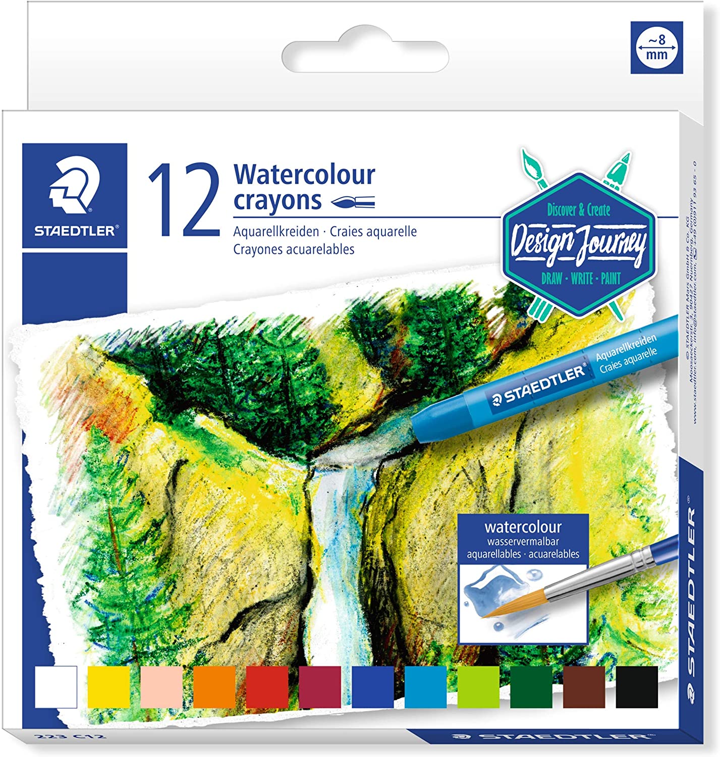 Staedtler Crayones Acuarelables 223 Pack de 12 Lapices de Cera - Facil de Mezclar - Extremadamente O