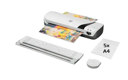 GBC Inspire+ A4 Set de Plastificadora + Recortadora de Esquinas + Cizalla + Paquete de 5 Bolsas de P