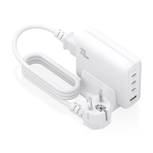 Aisens Cargador GAN 140W - 3xUSB-C PD3.0, QC4.0, QC5.0 - 1xUSB-A QC3.0 - Cable 1.4 Metros - Color Bl