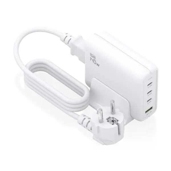 Aisens Cargador GAN 140W - 3xUSB-C PD3.0, QC4.0, QC5.0 - 1xUSB-A QC3.0 - Cable 1.4 Metros - Color Bl