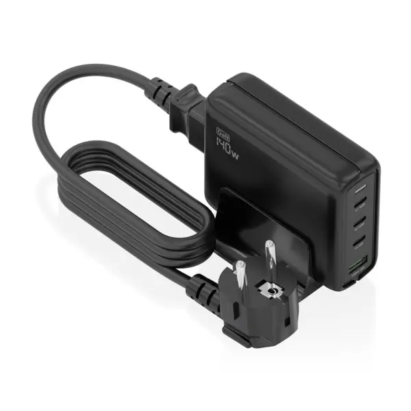 Aisens Cargador GAN 140W - 3xUSB-C PD3.0, QC4.0, QC5.0 - 1xUSB-A QC3.0 - Cable 1.4 Metros - Color Ne