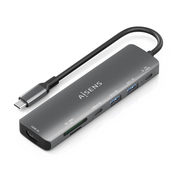 Aisens USB-C Dock 7 en 1 - USB-C a 1xHDMI - 2xUSB-A - 1xUSB-C - 1xUSB-C 100W - 1xSD - 1xMicroSD - 15