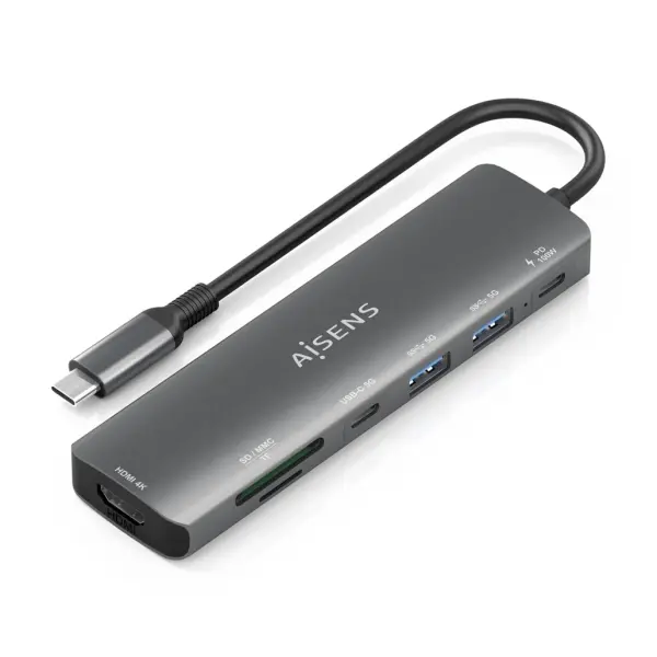Aisens USB-C Dock 7 en 1 - USB-C a 1xHDMI - 2xUSB-A - 1xUSB-C - 1xUSB-C 100W - 1xSD - 1xMicroSD - 15