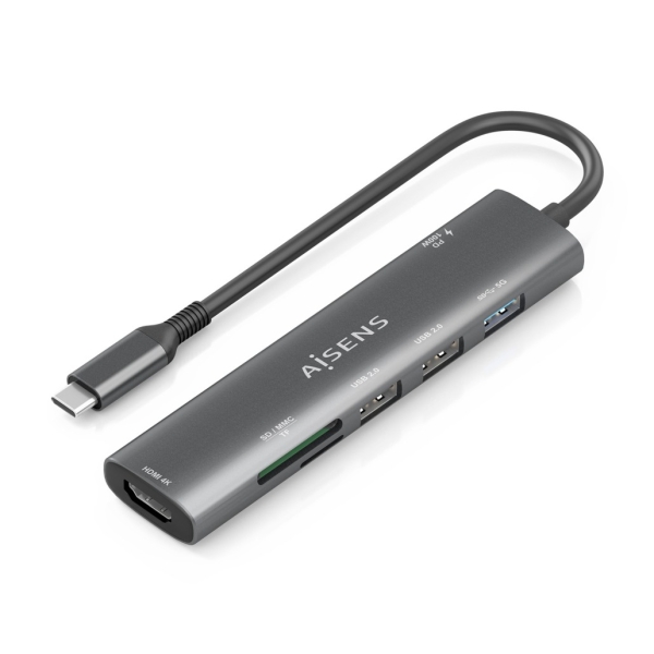 Aisens USB-C Dock 7 en 1 - USB-C a 1xHDMI - 2xUSB-A 2.0 - 1xUSB-A 3.0 - 1xUSB-C 100W - 1xSD - 1xMicr